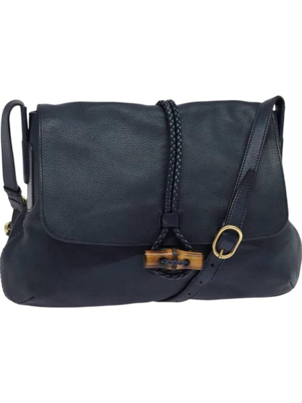 GUCCI Shoulder Bag Leather Blue Gold 338985